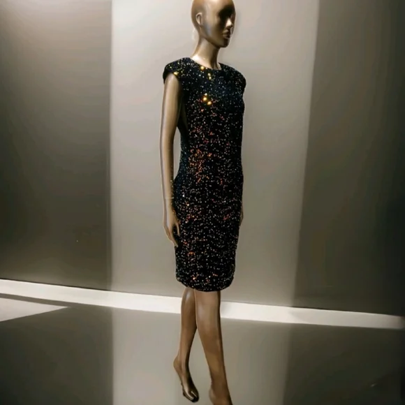 NWT Blue Velvet Sequin Embelissged Bodycon Party Cocktail Mini Dress Sz L - Picture 9 of 16